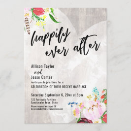 Invitation Boho de coeur Floral Bois Rustique Heureux Jamais 