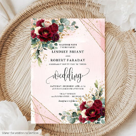 Invitation Boho de luxe Merlot Gold Blush Roses de mariage In