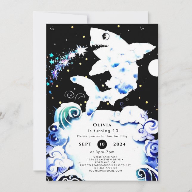 Invitation Boho Deepsea requin modifiable Anniversaire (Devant)