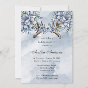 Invitation Boho Deer Antler Blue Floral Bachelorette