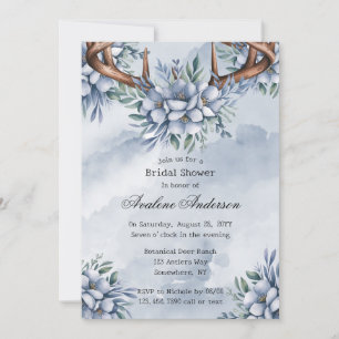 Invitation Boho Deer Antler Dusty Blue Floral Fête des mariée