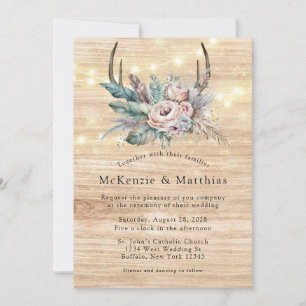 Invitation Boho Deer Antler Floral Mariage