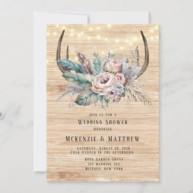 Invitation Boho Deer Antler Floral Wedding shower (Devant)