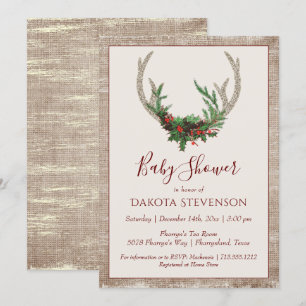 Invitation Boho Deer Antlers Baby shower de Noël rustique