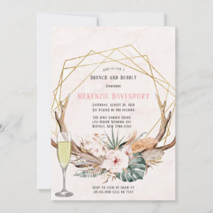 Invitation Boho Deer Antlers et Florals Brunch et Bubbly