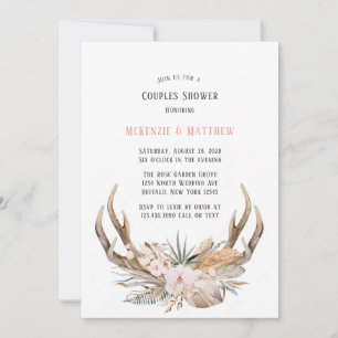 Invitation Boho Deer Antlers et Florals Couples Douche
