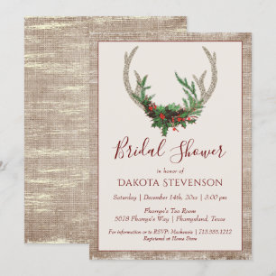 Invitation Boho Deer Antlers   Fête des mariées de Noël rusti