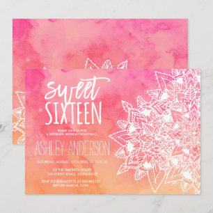 Invitation Boho dentelle florale mandala aquarelle rose Sweet