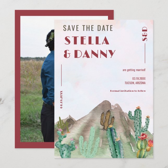 Invitation Boho Desert Cactus Arizona Destination mariage (Devant / Derrière)