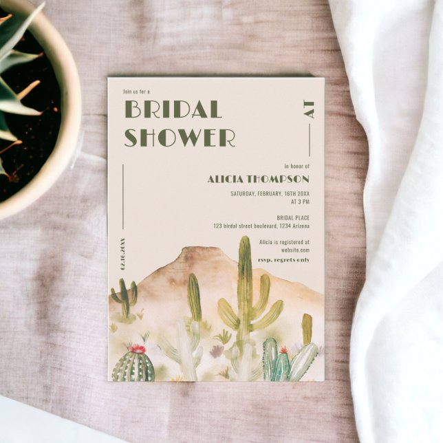 Invitation Boho Desert Cactus Arizona nuptiale douche (Boho Desert Cactus Arizona bridal shower Invitation on beige)