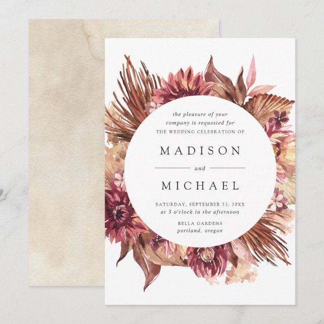 Invitation Boho Desert Floral Frame Mariage (Devant / Derrière)