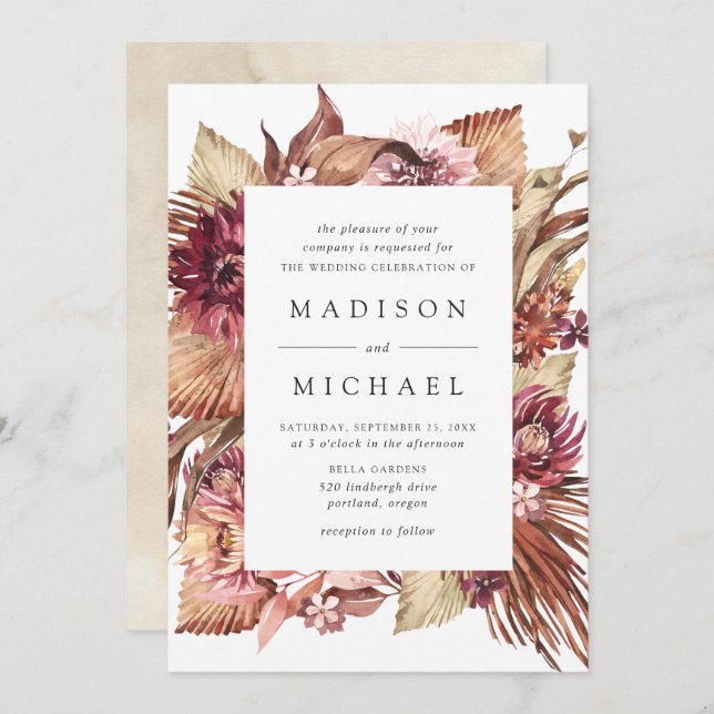 Invitation Boho Desert Floral Mariage (Devant / Derrière)