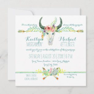Invitation BOHO Desert South West Bois Floral Vache Arrow crâ