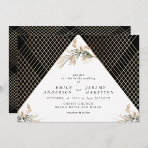 Invitation Boho Diamant huile Onyx Deco Or Eucalyptus
