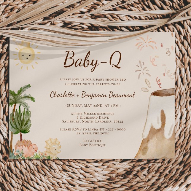 Invitation Boho Dinosaur Beige Baby-Q Baby shower barbecue (Créateur téléchargé)