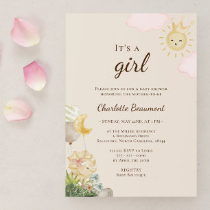 Invitation Boho Dinosaur Beige C'est un Baby shower féminin