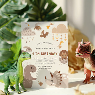 Invitation Boho Dinosaur Fête Animaux Anniversaire de enfant