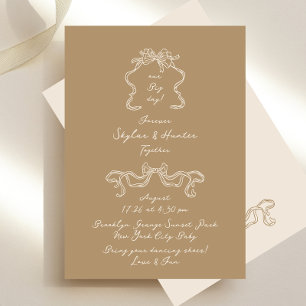 Invitation Boho Doodle manuscrit Retro Creams Mariage