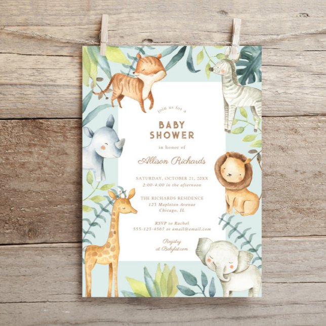 Invitation Boho doux safari animaux sage baby shower garçon (Créateur téléchargé)