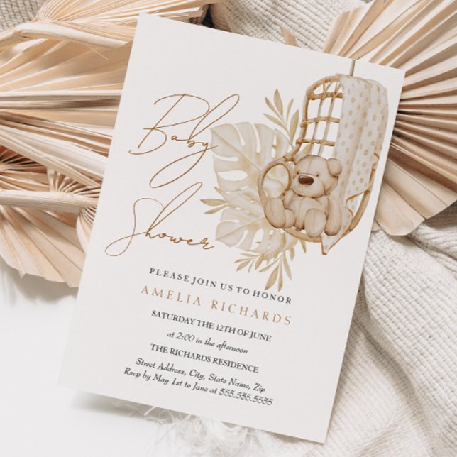 Invitation Boho doux Teddy Bear Baby shower neutre (Créateur téléchargé)
