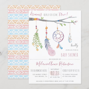 Invitation Boho Dream Catcher & Tribal FeathBaby shower