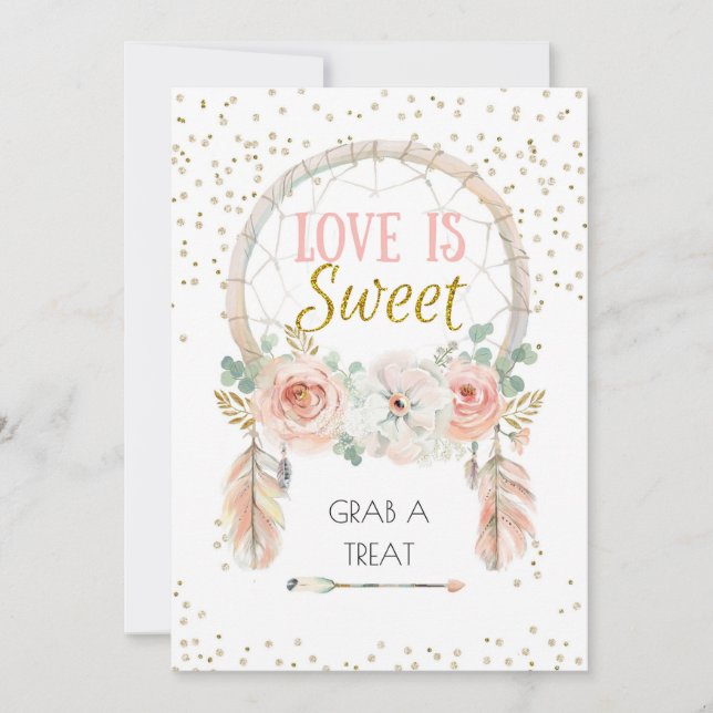 Invitation Boho Dreamcatcher Love is Sweet Sign 5x7" (Devant)