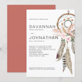 Invitation Boho Dreamcatcher Plumes Pampas Tropical Floral