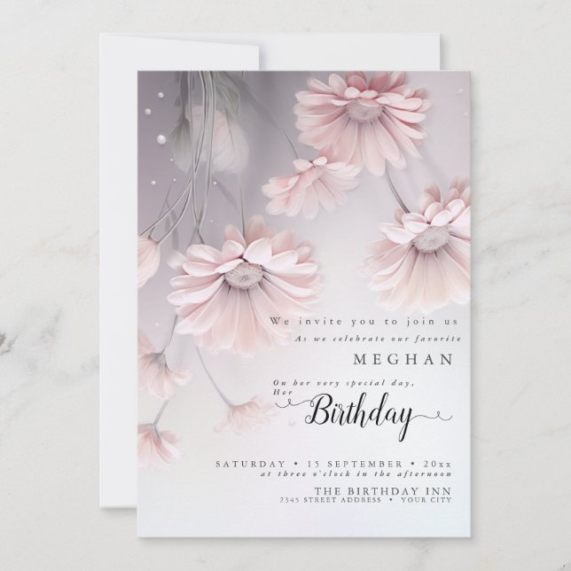 Invitation Boho Dreamy Rose Daisies Anniversaire (Devant)