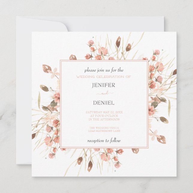 Invitation Boho Dried Watercolor Floral Wedding (Devant)