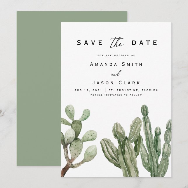 Invitation Boho du désert des Cactus modernes Sauvez le Maria (Devant / Derrière)