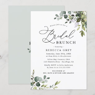 Invitation Boho Dusty Bleu Aquarelle Verdure Brunch nuptial