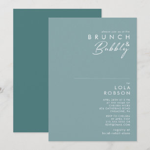 Invitation Boho Dusty Bleu & Vert Brunch et Douche Bubbly