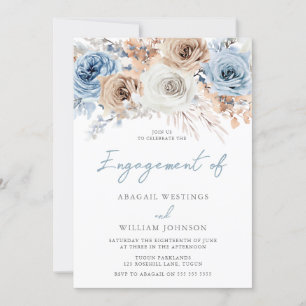 Invitation Boho Dusty Blue : Bohemian Floral Engagement Party