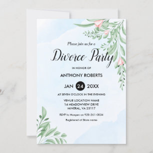 Invitation Boho Dusty Blue Eucalyptus Green Divorce Party 