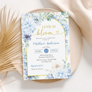 Invitation Boho Dusty Blue Floral Amour Dans La Fête des mari