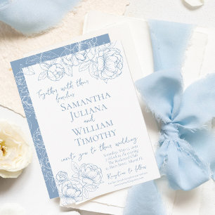Invitation Boho Dusty Blue Floral Élégant Mariage moderne