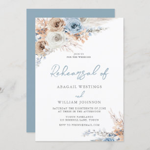 Invitation Boho Dusty Blue Floral Mariage Dîner de répétition