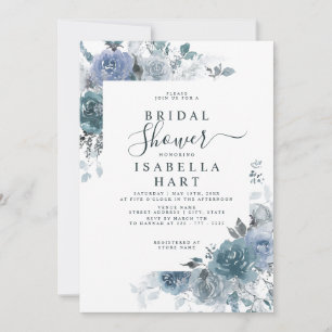 Invitation Boho Dusty Blue Floral Pastel Fête des mariées en