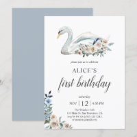 Boho Dusty Blue Flower Swan 1er anniversaire
