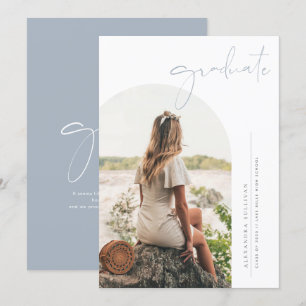 Invitation Boho Dusty Blue Minimalist Arch Photo Graduation