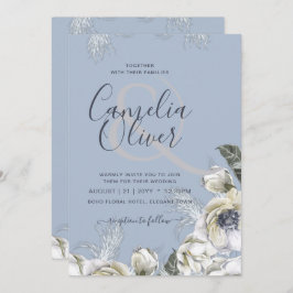 Invitation BOHO Dusty Blue Pampas Floral Mariage