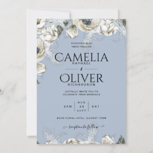 Invitation BOHO Dusty Blue Pampas Floral Mariage