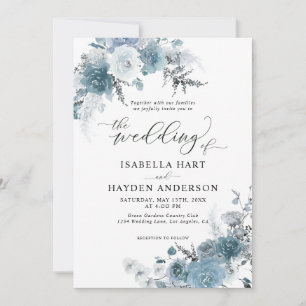 Invitation Boho Dusty Blue Slate Pastel Neutral Mariage