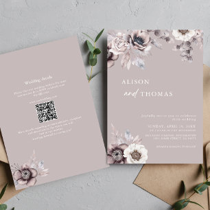Invitation Boho Dusty Mauve QR Code 2 en 1 Mariage