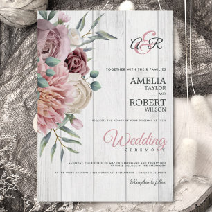 Invitation Boho Dusty Rose Floral Wood