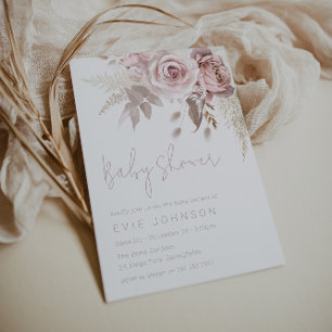 Invitation Boho Dusty Rose moderne et Baby shower floral flus