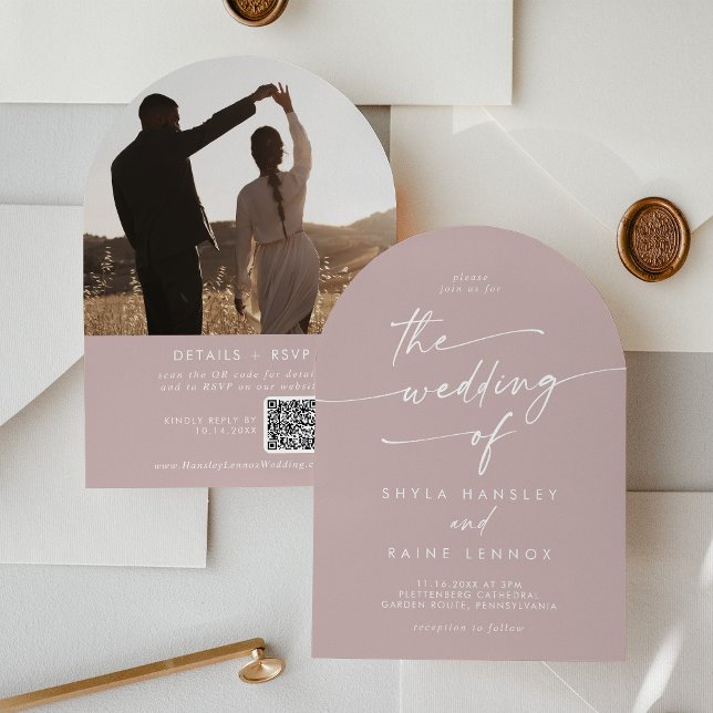 Invitation Boho Dusty Rose rose Photo QR Code Mariage Arch (Créateur téléchargé)