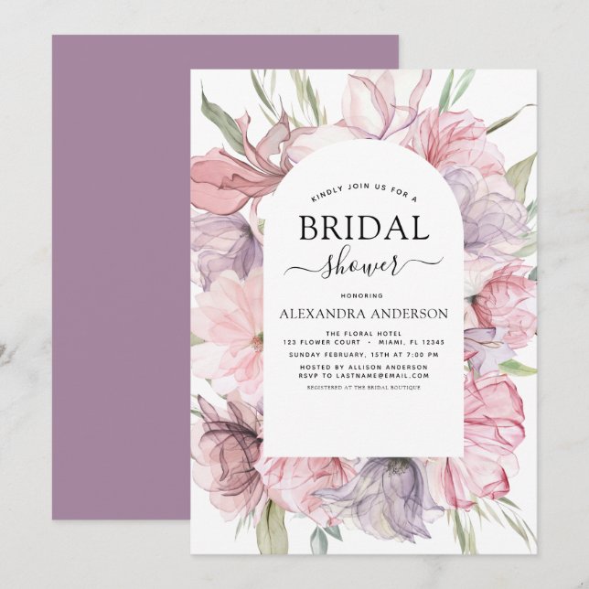 Invitation Boho Dusty rose violet Fête des mariées (Devant / Derrière)
