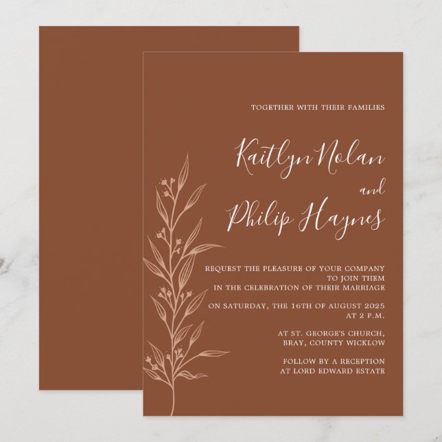 Invitation Boho Earthy Botanical Élégant ivoire (Devant / Derrière)