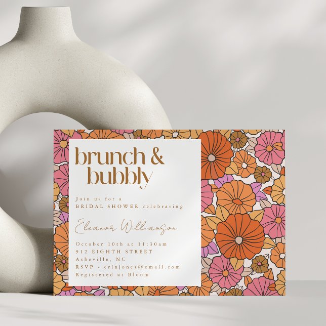 Invitation Boho Earthy Burange Floral Brunch Bubbly (Créateur téléchargé)